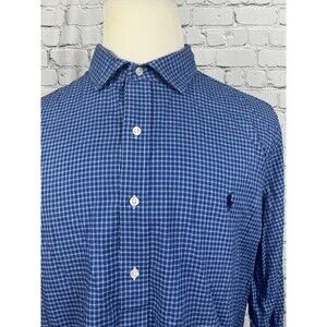 Ralph Lauren Men XXL Long Sleeve Button Front Shirt Blue, Plaid Logo Soft Cotton